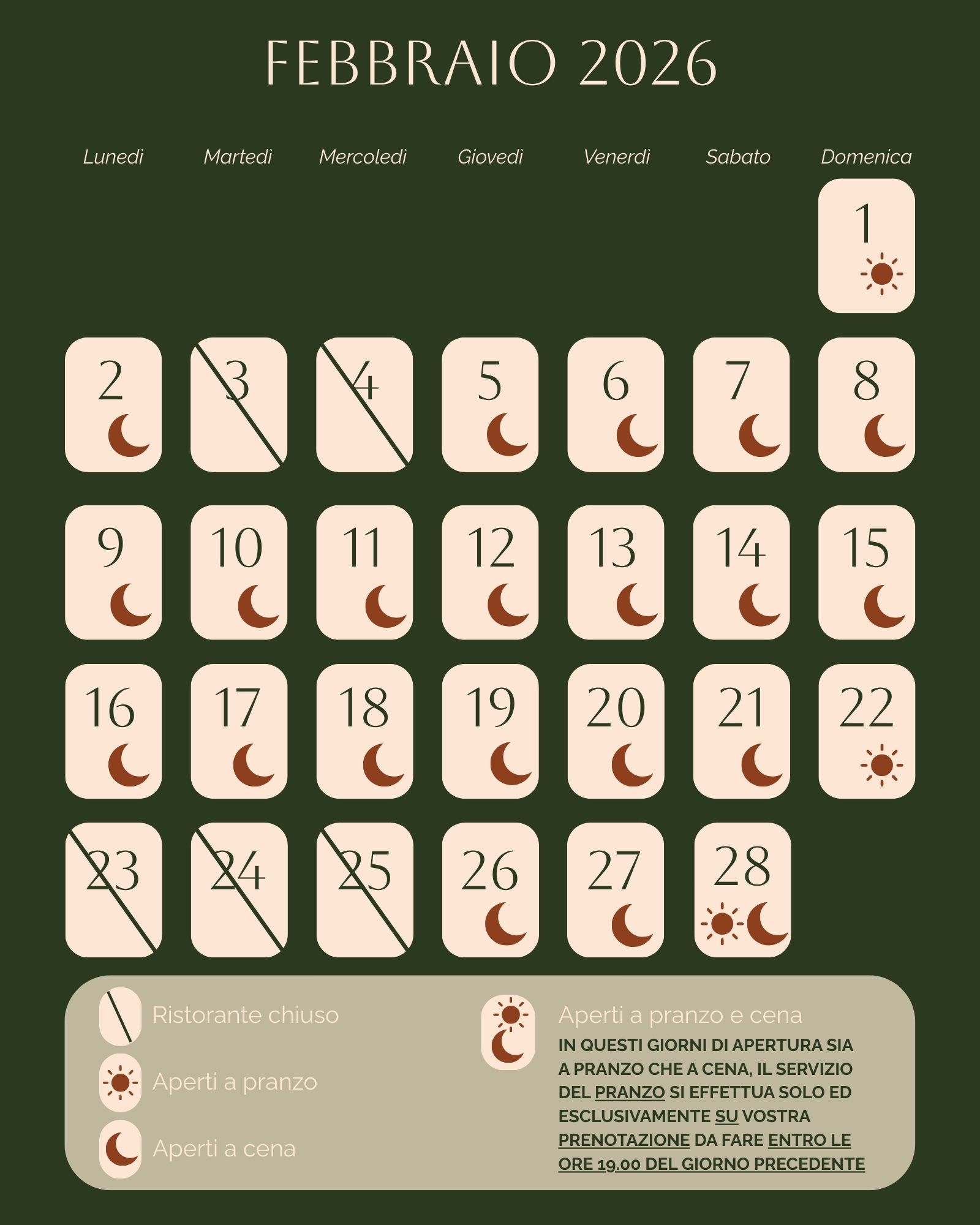 Orari Cigamole Febbraio 2026